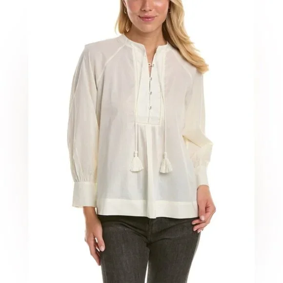 NWT Joie Dracha Porcelain Pleated Top Long Sleeve Top 9118P04950B Size S
